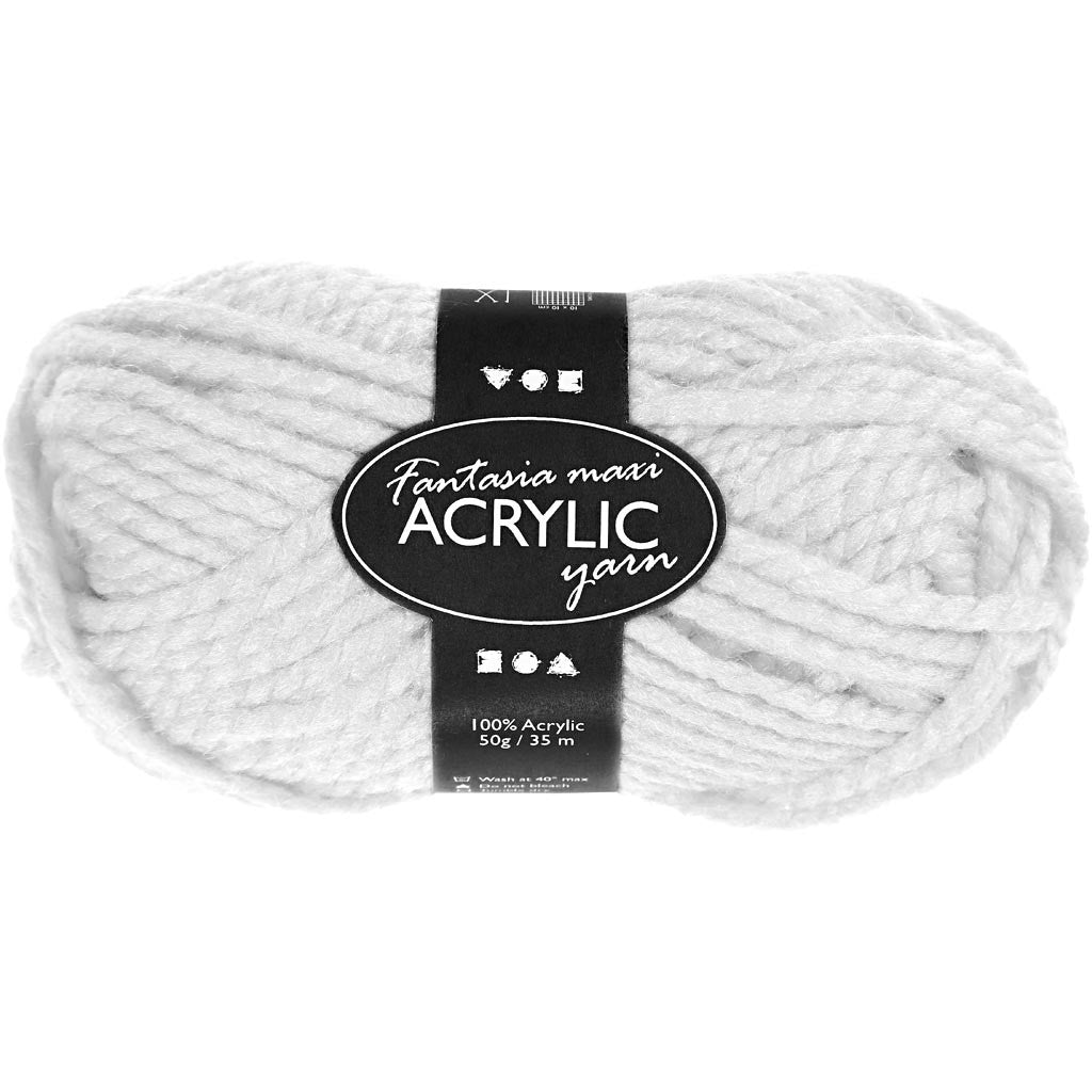 Pelote de Laine Acrylique Fantasia, L : 35 M, Maxi, blanc, 50 gr/ 1 boule [HOB-421867]