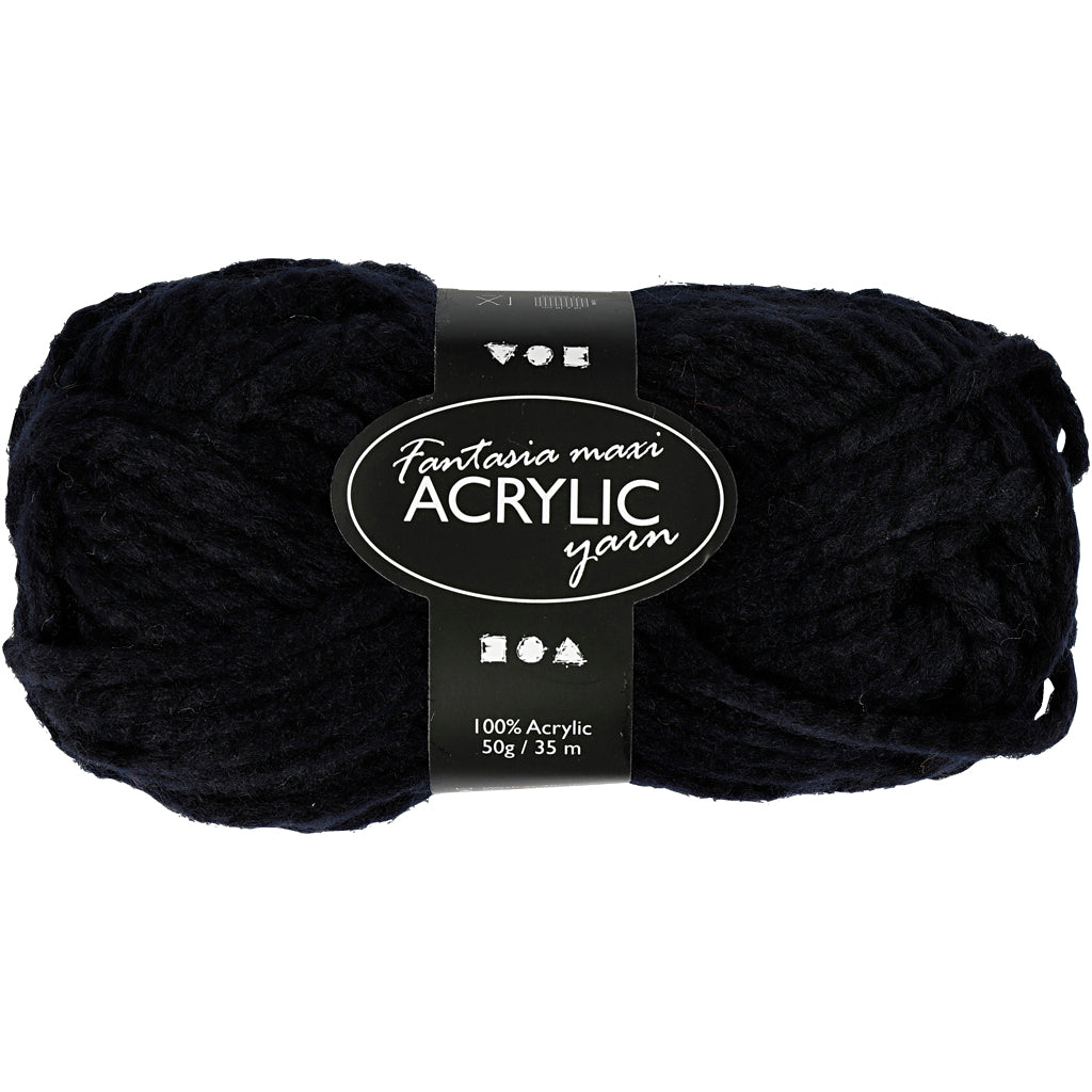Fantasia Acrylic Yarn, L: 35 M, Maxi, black, 50 g/ 1 ball