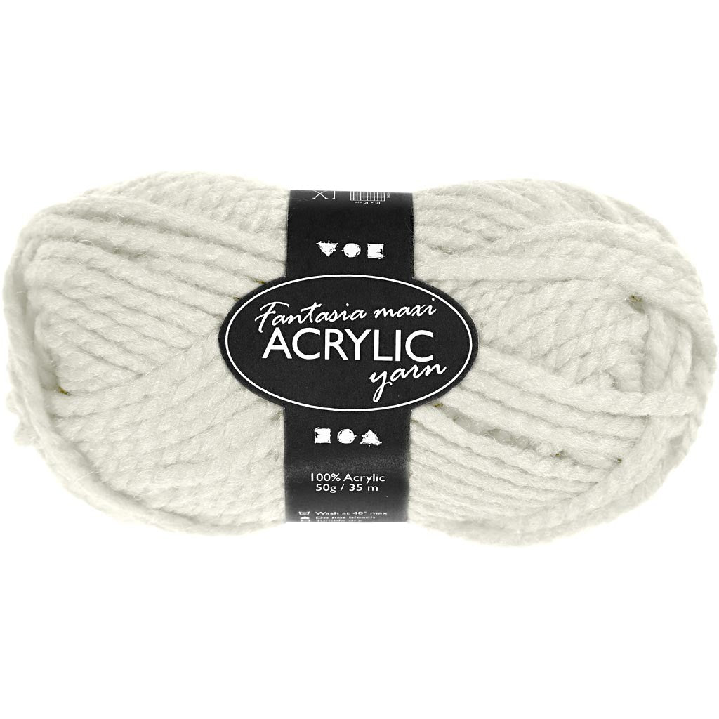 Pelote de Laine Acrylique Fantasia, L : 35 M, Maxi, blanc cassé, 50 gr/ 1 boule [HOB-421875]
