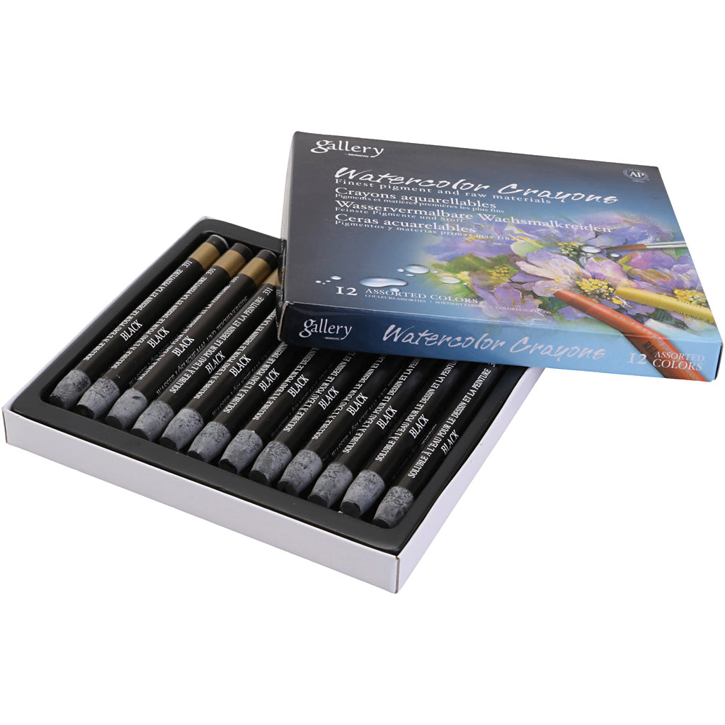 Watercolor Crayons, black, 12 pc
