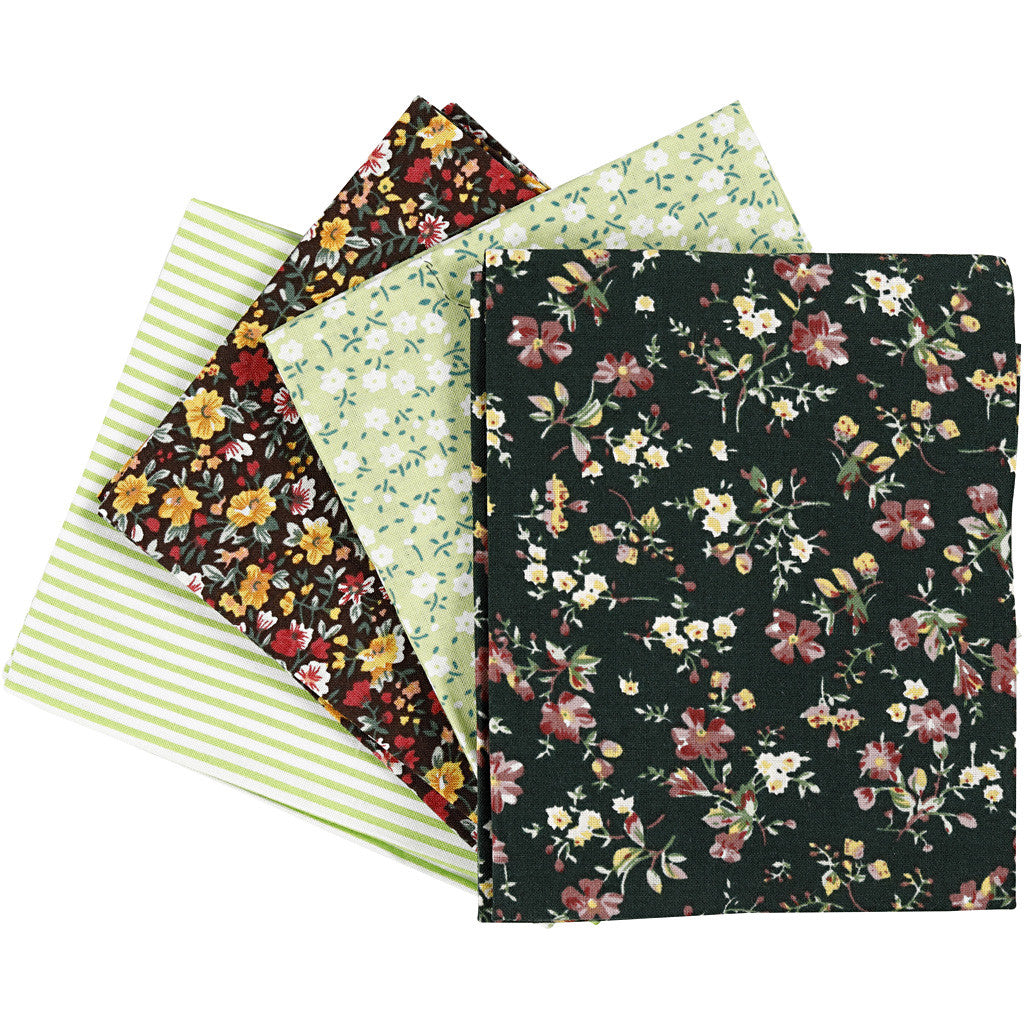 Tissu patchwork, dim. 45x55 cm, 100 gr, vert, 4 pièces/ 1 boule [HOB-441831]