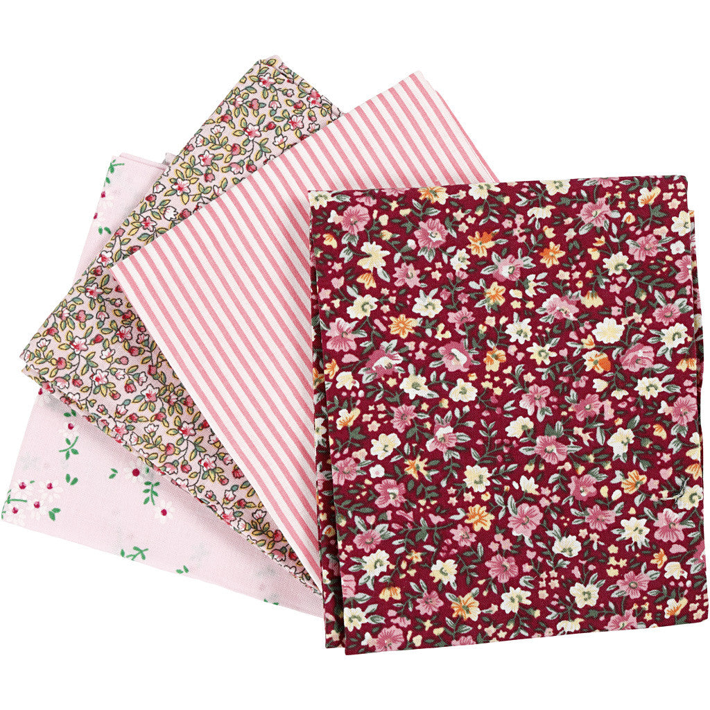 Patchwork stof, afm 45x55 cm, 100 gr, roze, 4 stuk/ 1 bol [HOB-441832]