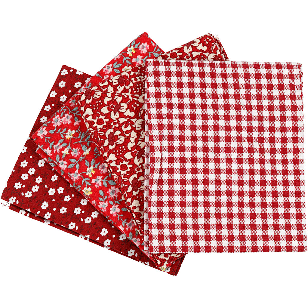 Patchwork Fabric, size 45x55 cm, 100 g, red, 4 pc/ 1 bundle