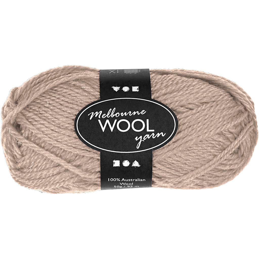 Melbourne Wool Yarn, L: 92 M, beige, 50 g/ 1 ball