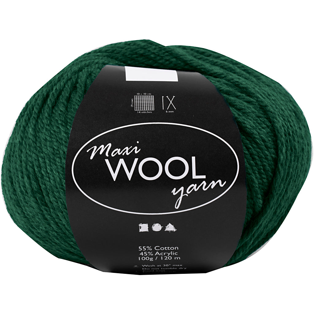 Wool Yarn, L: 125 M, green, 100 g/ 1 ball