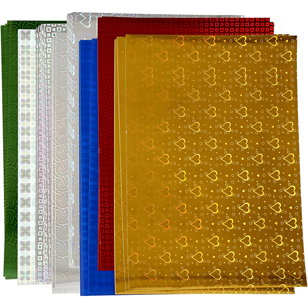 Papier holographique, A4, feuille 210x297 mm, 120 gr, 8 flles ass./ 1 Pq. [HOB-449470]