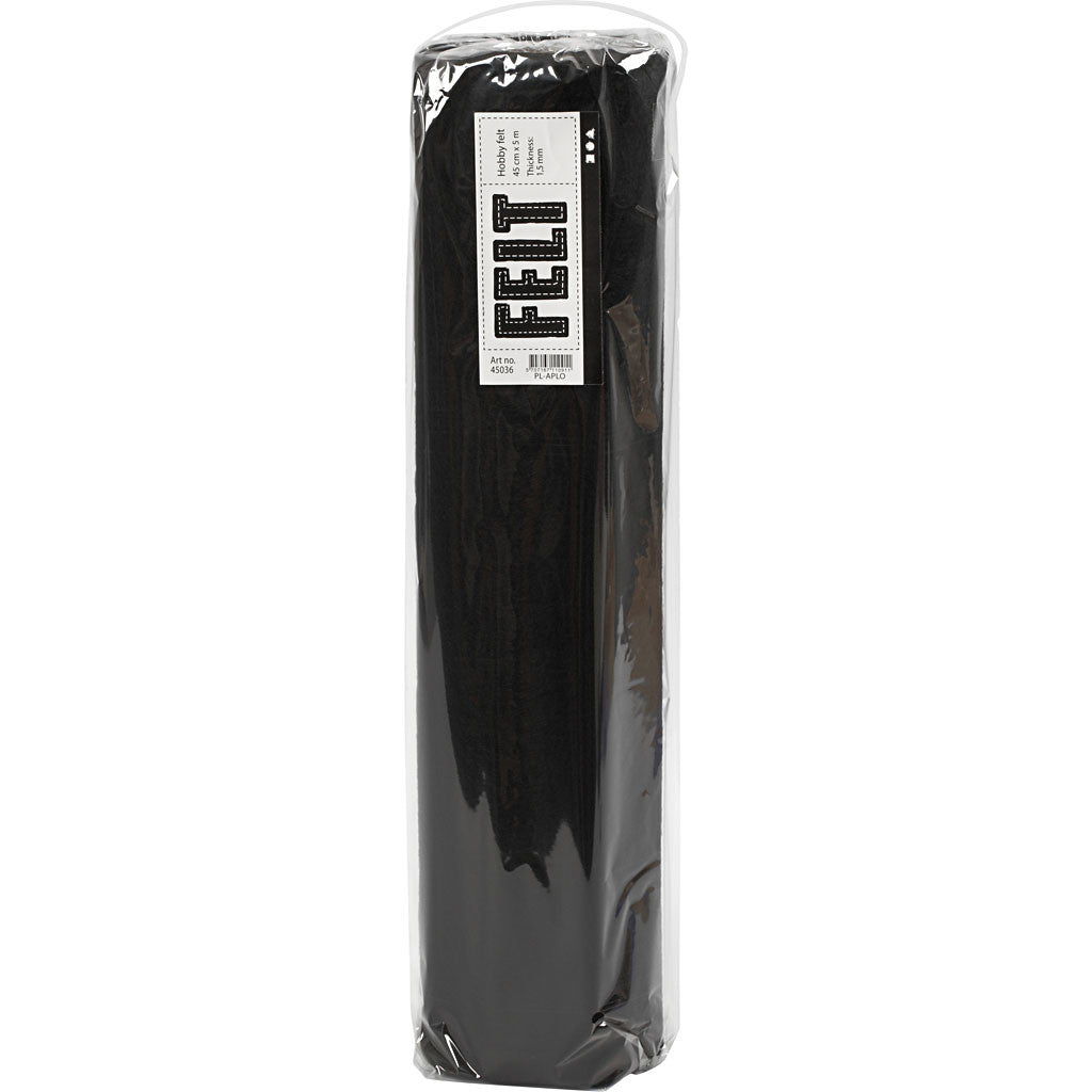 Hobbyvilt, B: 45 cm, dikte 1,5-2 mm, 180-200 gr, zwart, 5 m/ 1 rol [HOB-45036]