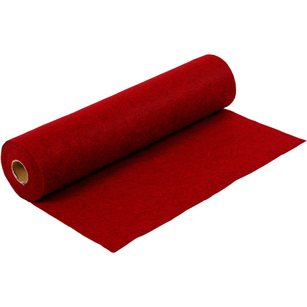 Craft felt, W: 45 cm, thickness 1,5-2 mm, textured, 180-200 g, red, 5 m/ 1 roll