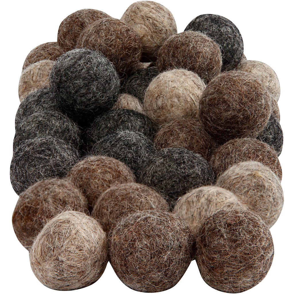 Felt Balls, dia. 20 mm, natural, 64 pc