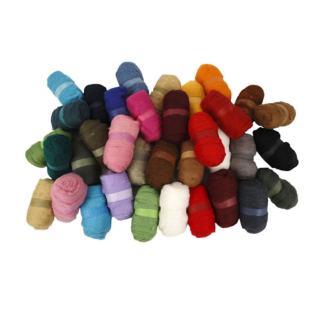 Gekaarde Wol, diverse kleuren, 35x100 gr/ 1 doos [HOB-45198]