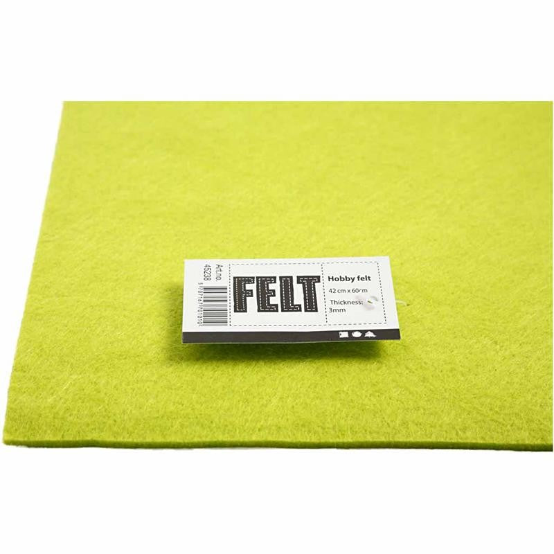 Feutrine synthétique, feuille 42x60 cm, ép. 3 mm, vert clair, 1 flles [HOB-45238]