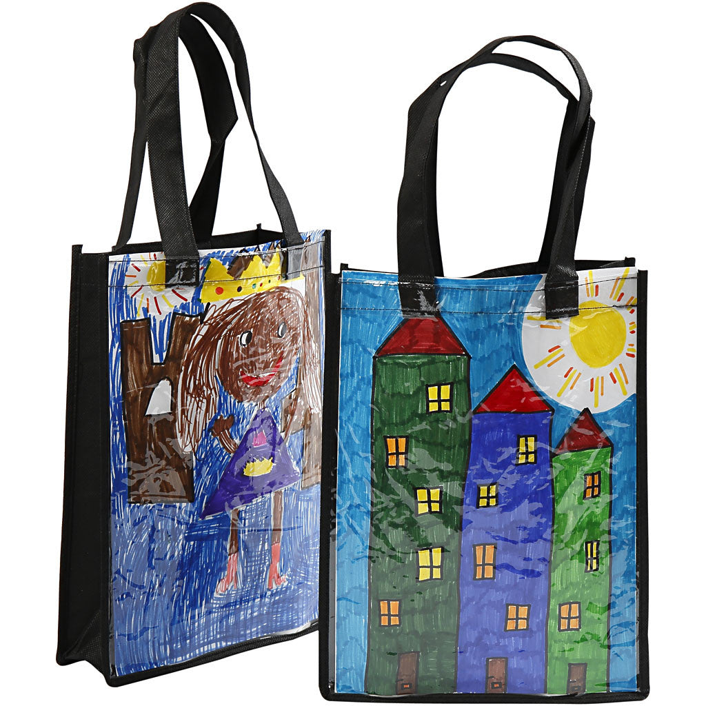 Tas met Plastiek voorkant, afm 30x23x7 cm, zwart, 1 stuk [HOB-499310]