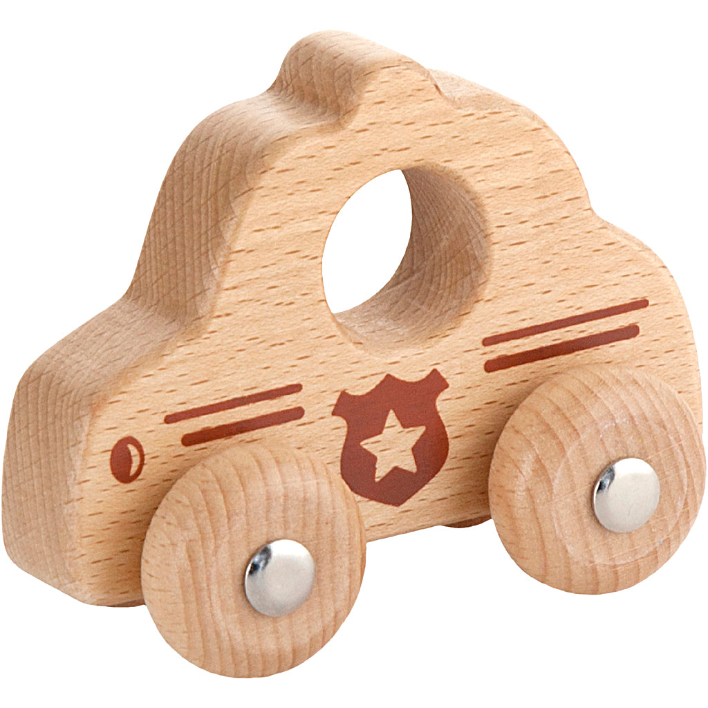 VIGA Small Wooden Police Car, Police car, size 9x7,5 cm