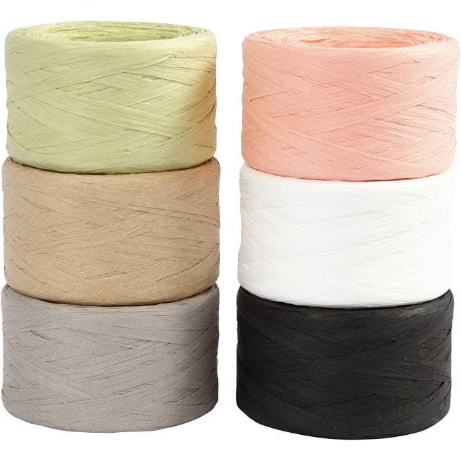 Papier Raffia Garen, B: 7-8 mm, diverse kleuren, 6x100 m/ 1 doos [HOB-503299]