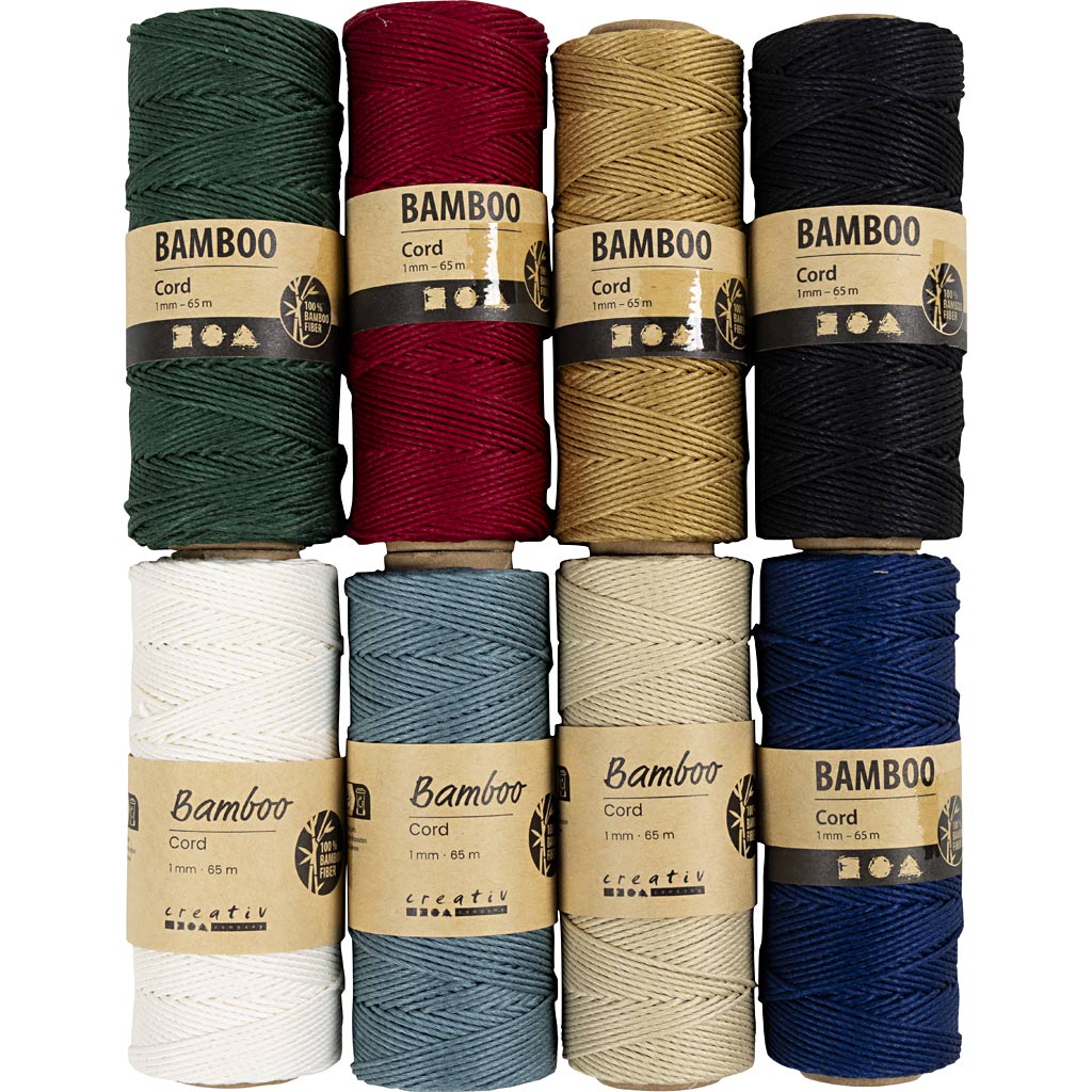 Bamboekoord, dikte 1 mm, diverse kleuren, 8x65 m/ 1 set [HOB-503480]