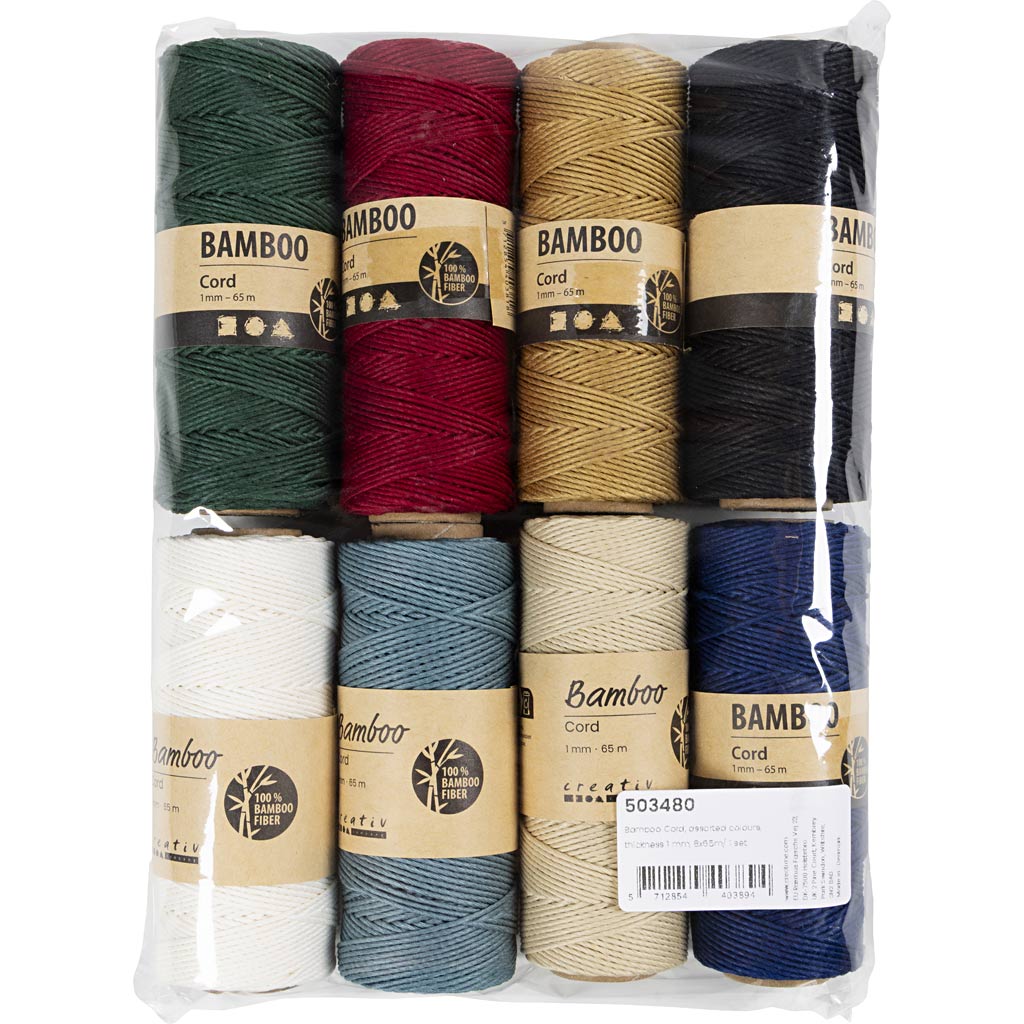 Bamboekoord, dikte 1 mm, diverse kleuren, 8x65 m/ 1 set [HOB-503480]