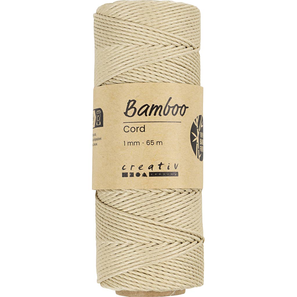 Bamboekoord, dikte 1 mm, off-white, 65 m/ 1 rol [HOB-503482]