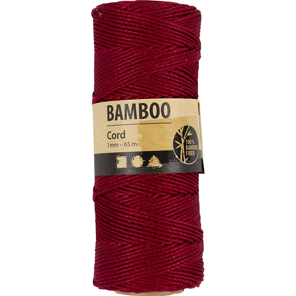 Bamboekoord, dikte 1 mm, rood, 65 m/ 1 rol [HOB-503485]