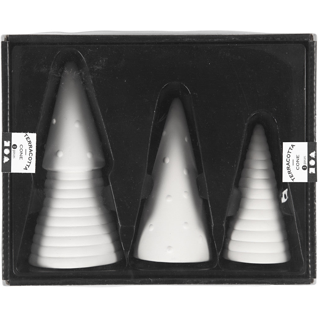 Sapins de Noël, H : 10+12+15 cm, d 5+6+7 cm, blanc, 3 pièces/ 1 Pq. [HOB-50493]