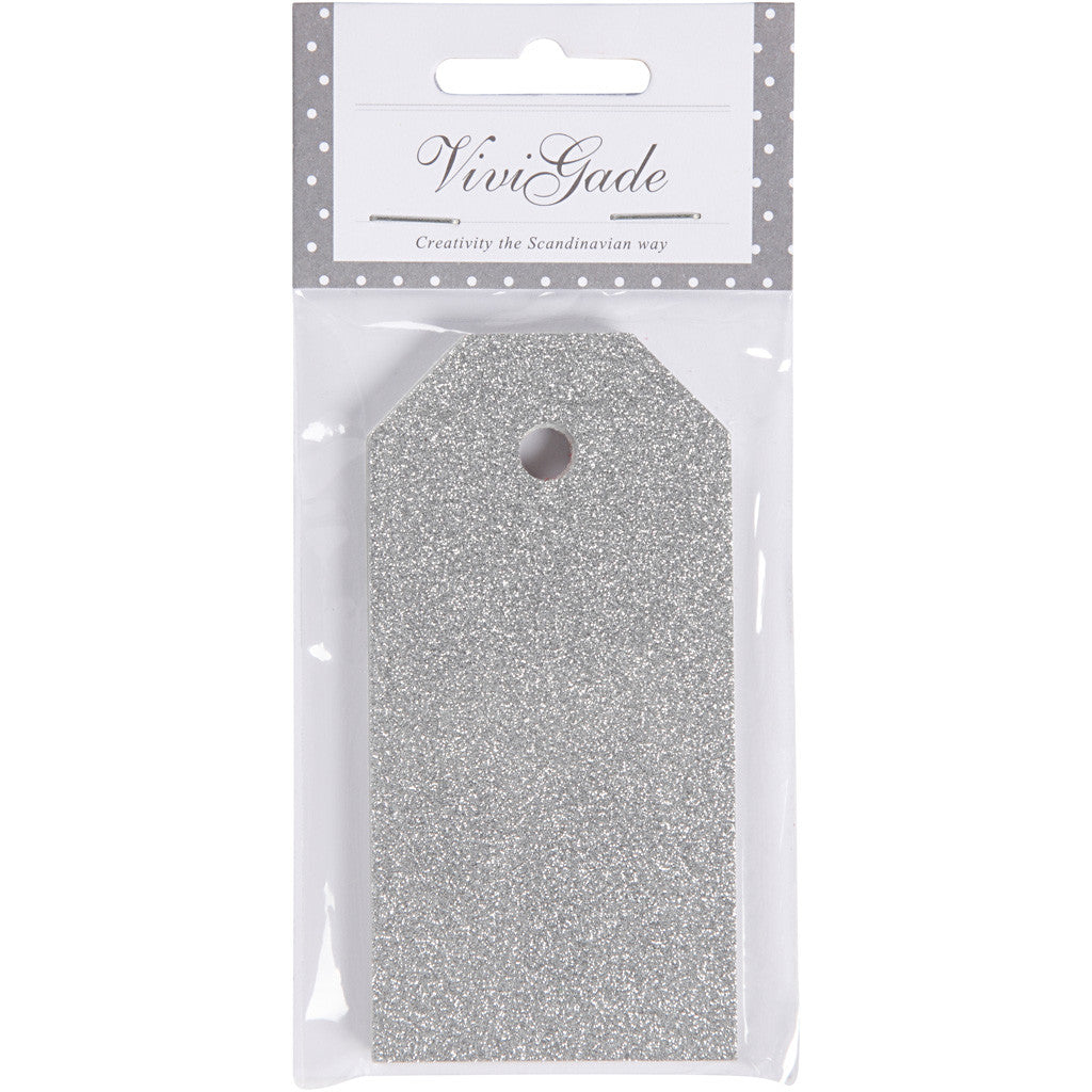 Cadeaulabels, afm 5x10 cm, glitter, 300 gr, zilver, 15 stuk/ 1 doos [HOB-50999]