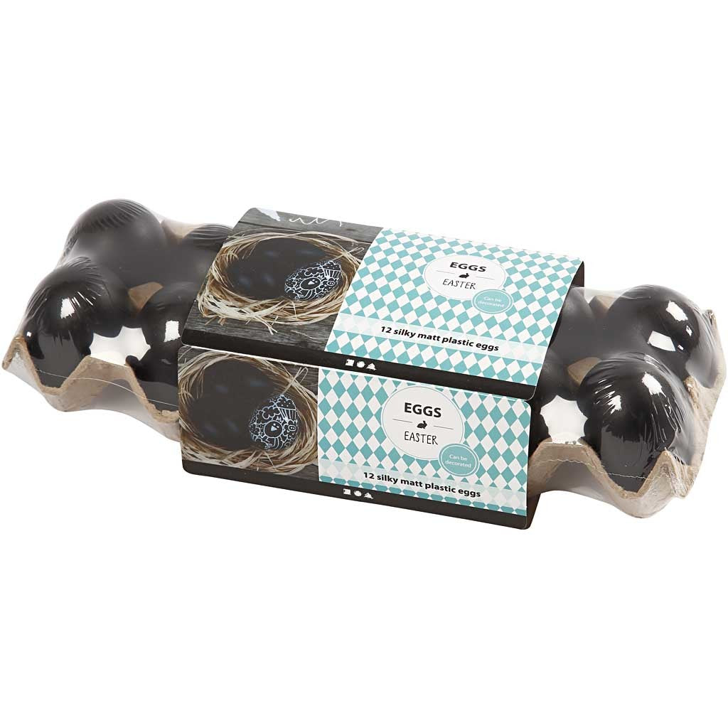 Eieren, H: 6 cm, zwart, 12 stuk/ 1 doos [HOB-51025]