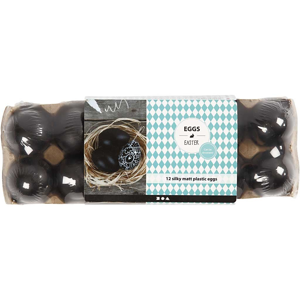 Eieren, H: 6 cm, zwart, 12 stuk/ 1 doos [HOB-51025]