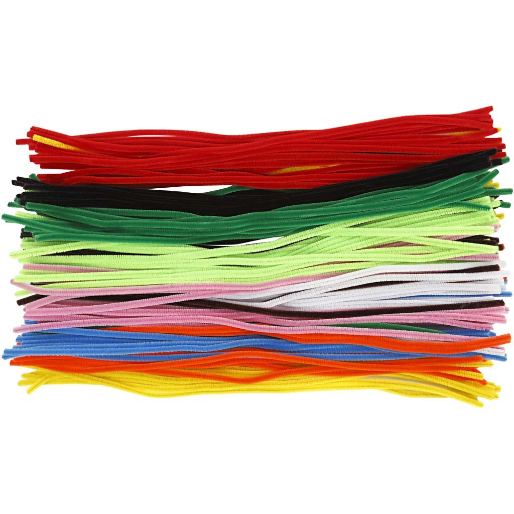 Chenille, L: 45 cm, dikte 6 mm, diverse kleuren, 200 div/ 1 doos [HOB-51342]