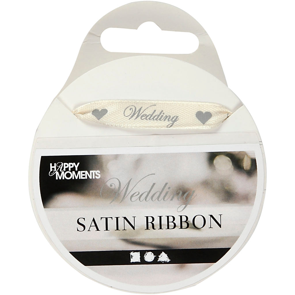 Satin Ribbon, W: 10 mm, off-white, 8 m/ 1 roll
