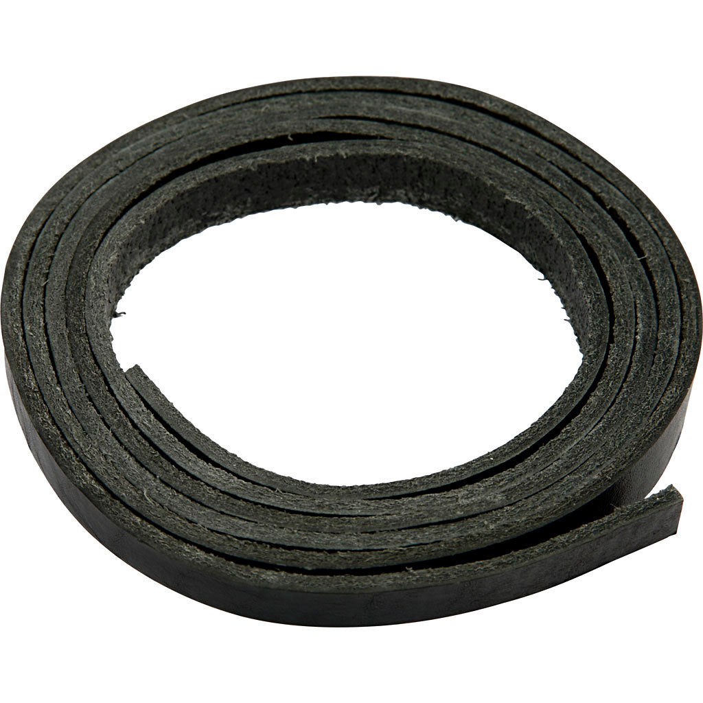 Leather Band, W: 10 mm, thickness 3 mm, black, 2 m