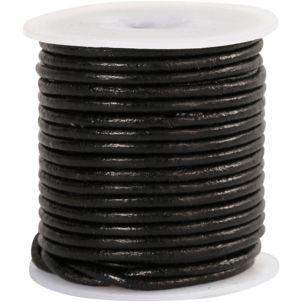 Leather Cord, thickness 2 mm, black, 10 m/ 1 roll