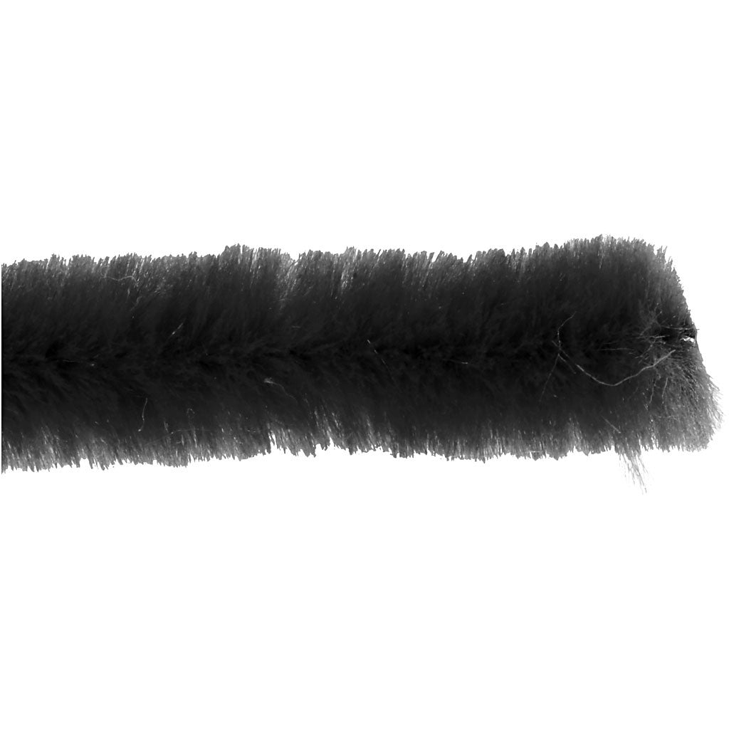 Chenille, L: 30 cm, dikte 6 mm, zwart, 50 stuk/ 1 doos [HOB-51618]