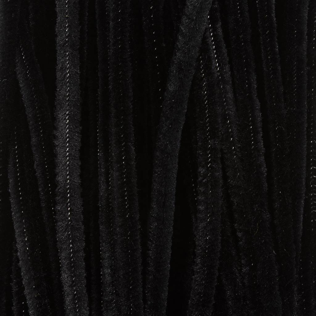 Chenille, L: 30 cm, thickness 6 mm, black, 50 pc