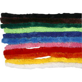 Chenille, L: 30 cm, dikte 15 mm, diverse kleuren, 200 div/ 1 doos [HOB-51646]