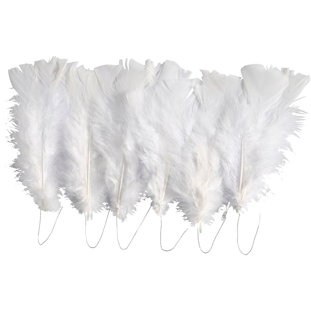 Feathers, L: 11-17 cm, white, 18 bundle
