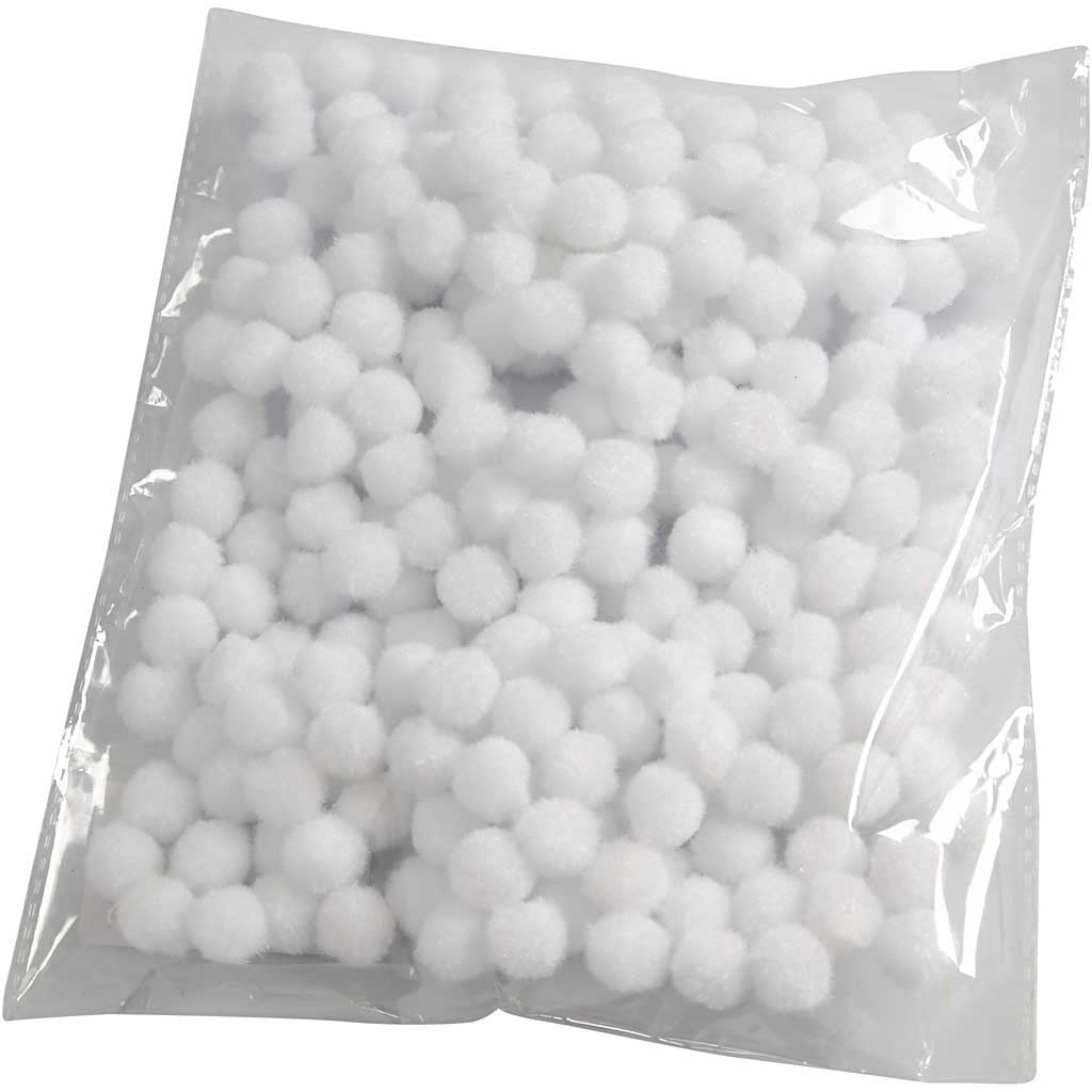Pompons, d 15 mm, wit, 200 stuk/ 1 doos [HOB-51856]