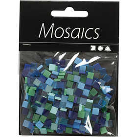 Mini mozaiek, afm 5x5 mm, dikte 2 mm, blauw/groen harmonie, 25 gr/ 1 doos [HOB-51929]