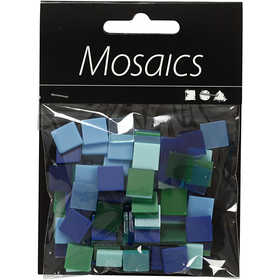 Mini mozaiek, afm 10x10 mm, dikte 2 mm, blauw/groen harmonie, 25 gr/ 1 doos [HOB-51930]
