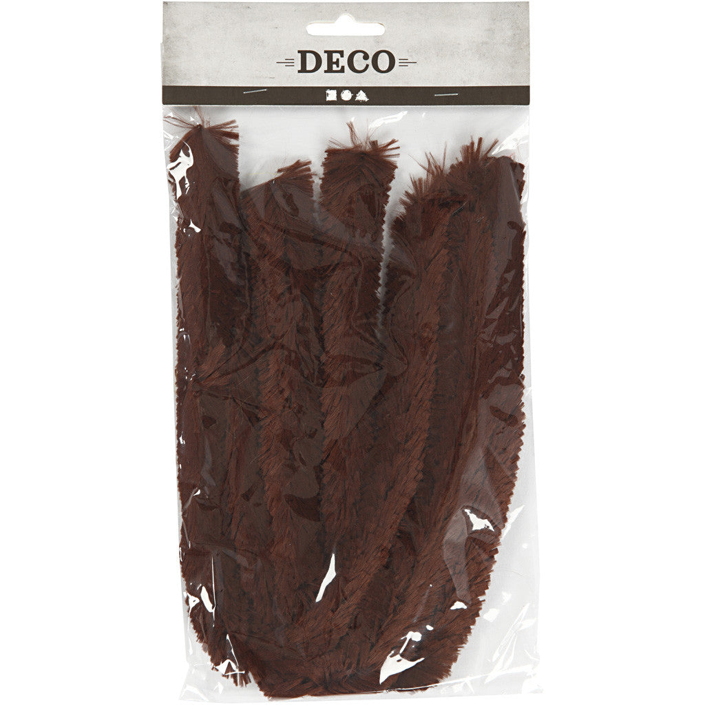 Chenille, L: 40 cm, dikte 30 mm, bruin, 4 stuk/ 1 doos [HOB-51940]