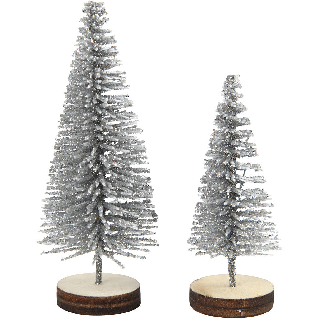 Kerstbomen, H: 40+60 mm, zilver, 5 stuk/ 1 doos [HOB-51958]