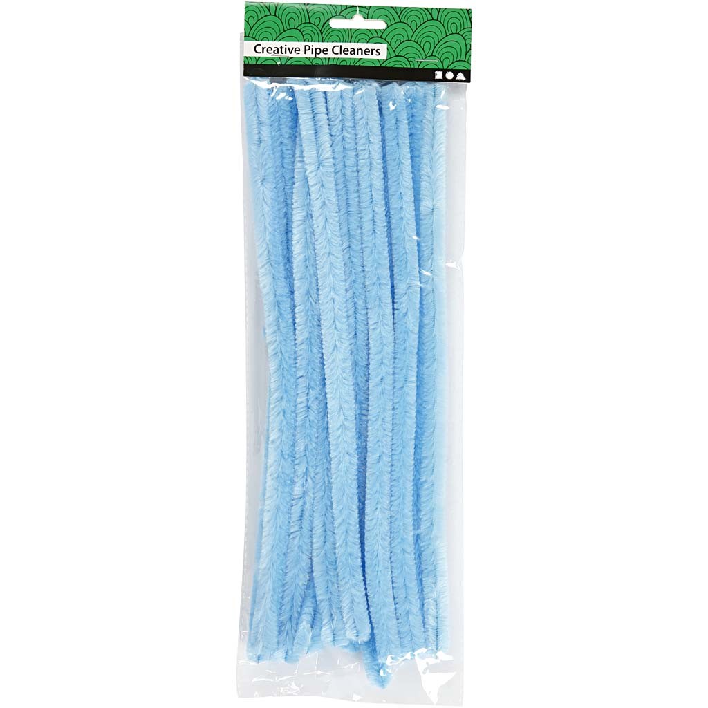 Chenille, L: 30 cm, dikte 15 mm, blauw, 15 stuk/ 1 doos [HOB-52105]