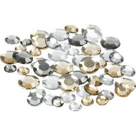 Strasstenen, rond, afm 6+9+12 mm, gouden glans, 360 stuk/ 1 doos [HOB-52245]