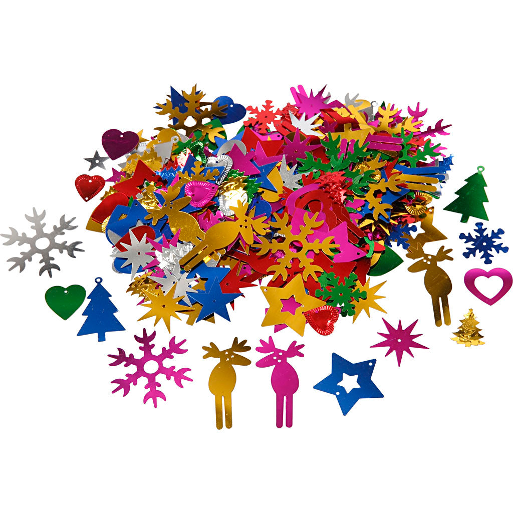 Sequins, size 8-50 mm, bold colours, 35 g