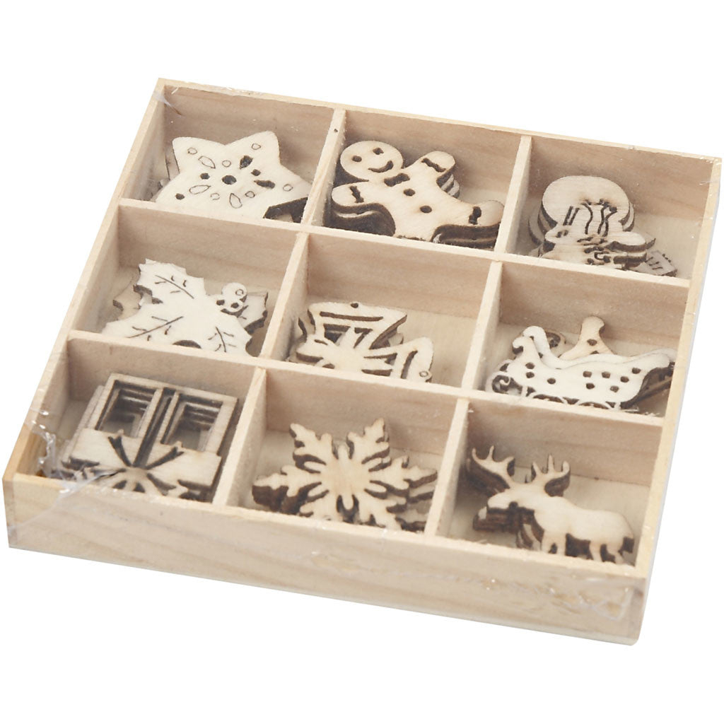 Décorations en bois, Noël, dim. 28 mm, 45 pièces/ 1 Pq. [HOB-52378]