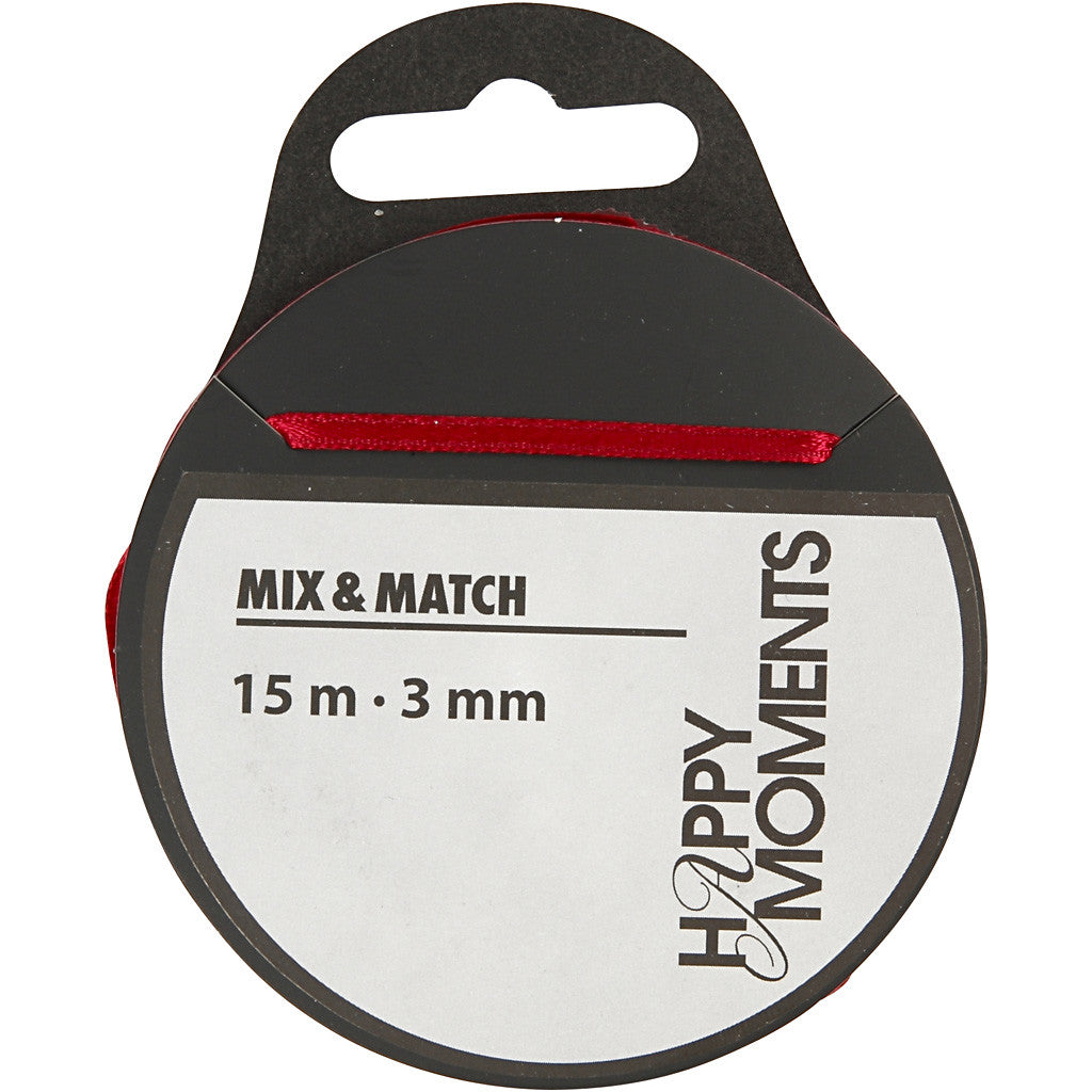 Ruban de satin, L : 3 mm, rouge vin, 15 m/ 1 rouleau [HOB-524503]