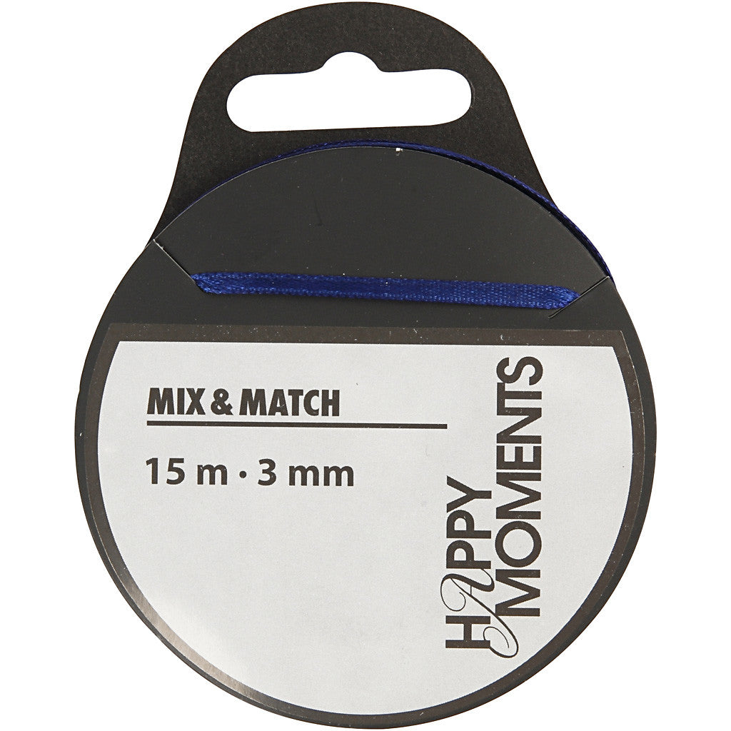 Ruban de satin, L : 3 mm, bleu foncé, 15 m/ 1 rouleau [HOB-524504]