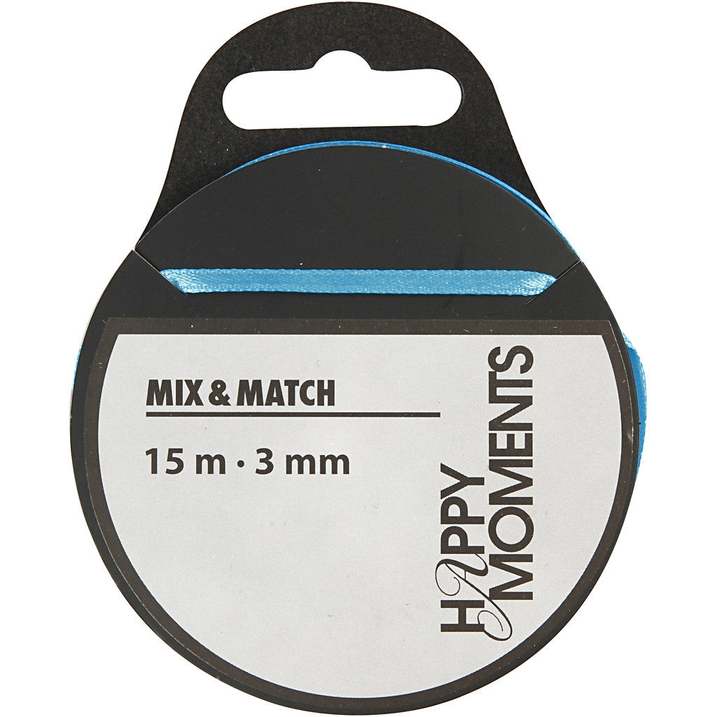Satijnlint, B: 3 mm, lichtblauw, 15 m/ 1 rol [HOB-524508]