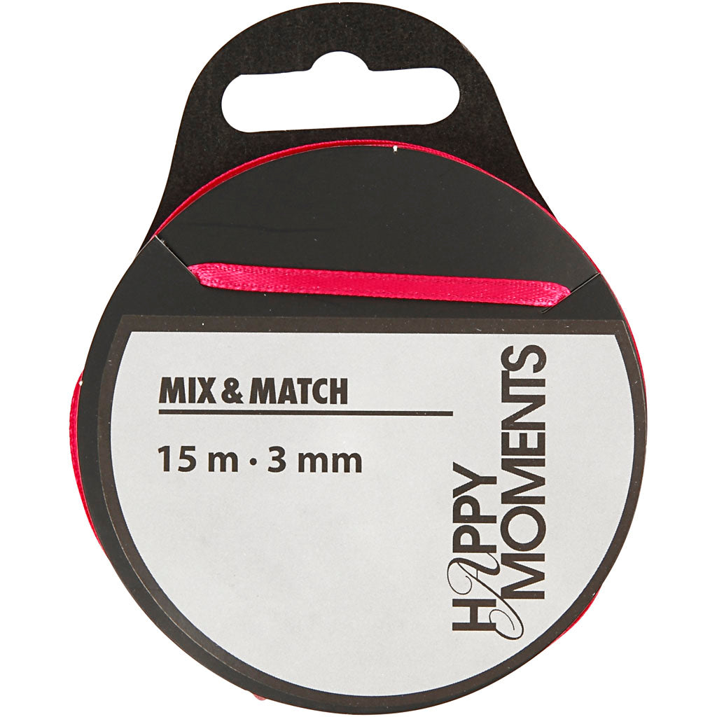 Satin Ribbon, W: 3 mm, pink, 15 m/ 1 roll