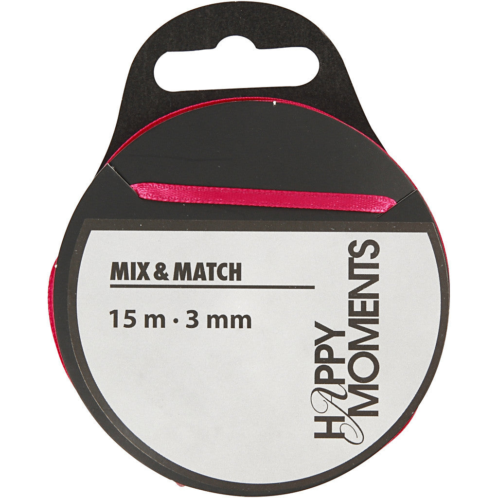 Ruban de satin, L : 3 mm, rose, 15 m/ 1 rouleau [HOB-524509]