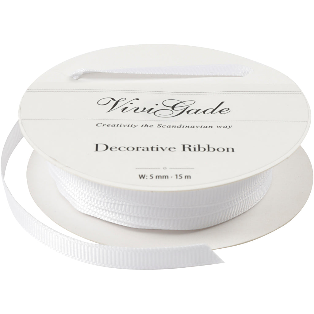Decoration Ribbon, W: 6 mm, white, 15 m/ 1 roll