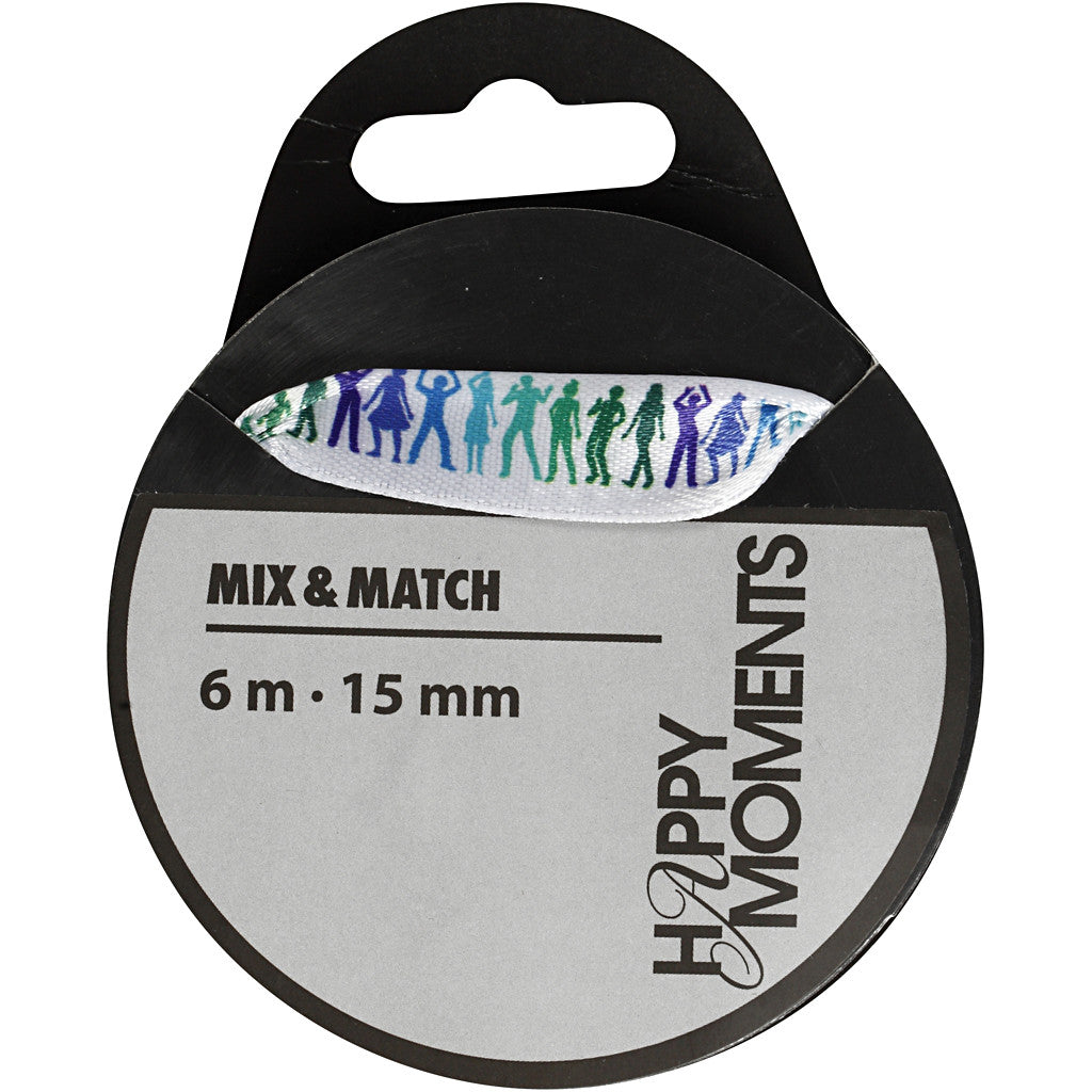 Ruban de satin avec impressions, L : 15 mm, bleu clair, 6 m/ 1 rouleau [HOB-525008]